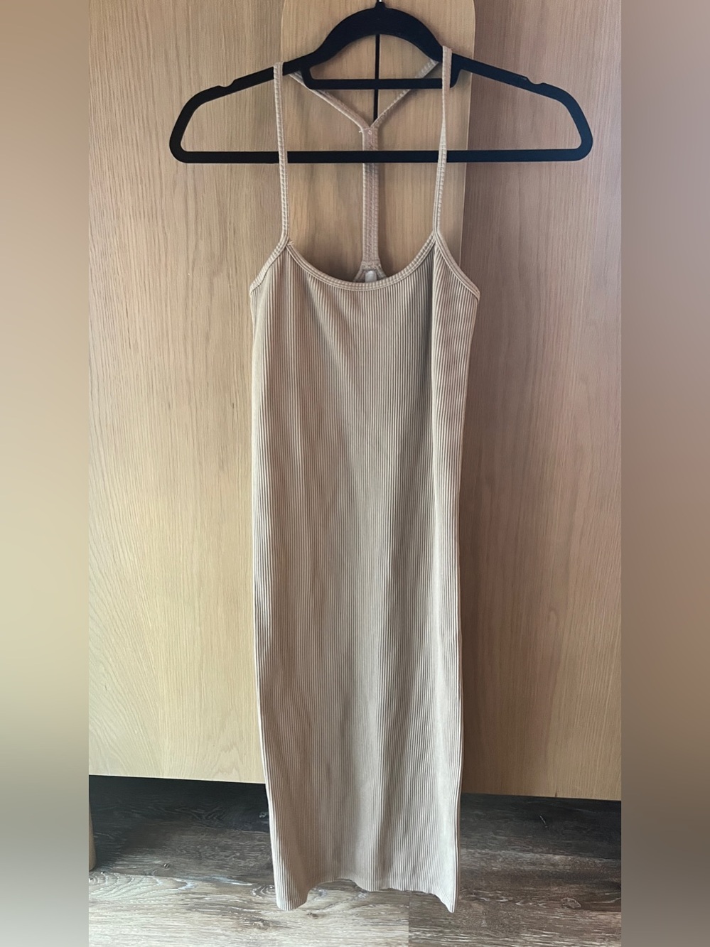 Ripe Maternity Beige Ribbed Midi Slip Dress